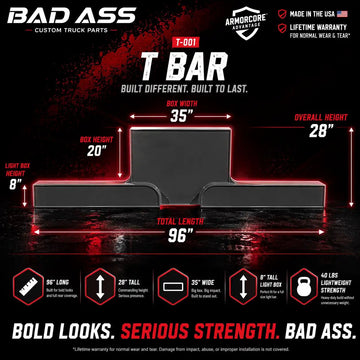 T - 001 Universal Rear T - Bar with Integrated Light Enclosures - Bad Ass Custom Truck Parts